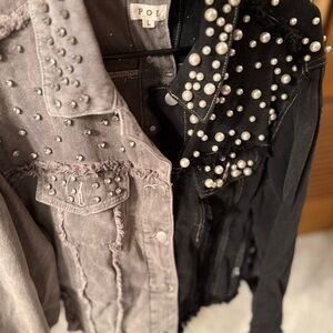 Studded Denim Jacket with Pearl Accents